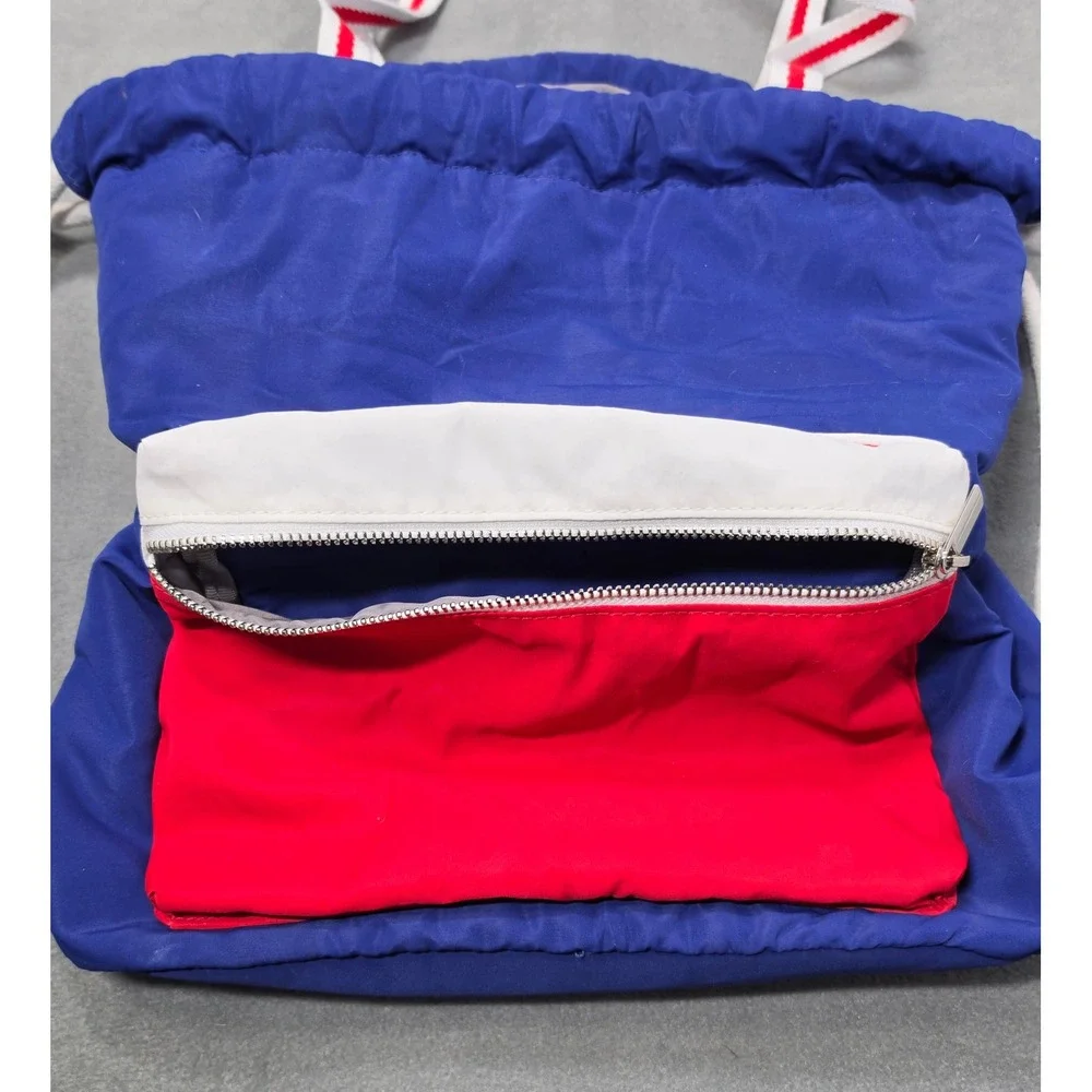 Mad Love Colorblock‎ Drawstring Backpack Blue Red White Nylon OS
